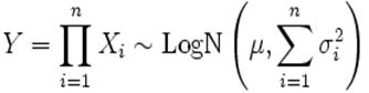 Y = prodlimits_{i=1}^n X_i sim mathrm{LogN}left(mu, sumlimits_{i=1}^n sigma^2_i
ight)