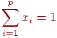 sum_{i=1}^p x_i =1