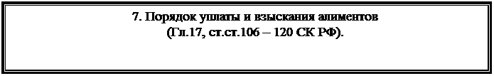 Подпись: 7. Порядок уплаты и взыскания алиментов
(Гл.17, ст.ст.106 – 120 СК РФ).
