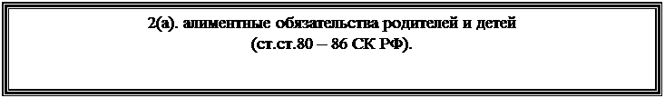 Подпись: 2(а). алиментные обязательства родителей и детей
(ст.ст.80 – 86 СК РФ).
